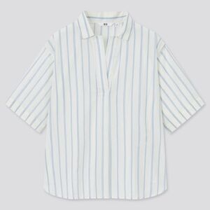 Uniqlo Size XS Cotton Skipper Short Sleeve Blouse, Stripes